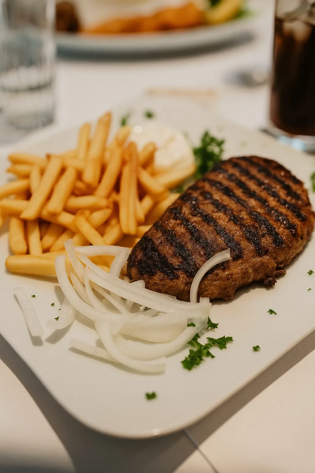 Bifteki mit Bratkartoffeln und Salat